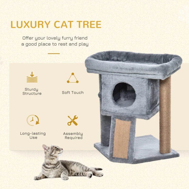 PawHut Cat Tree Tower for Indoor Cats Climbing Activity Center Kitten Furniture Grey