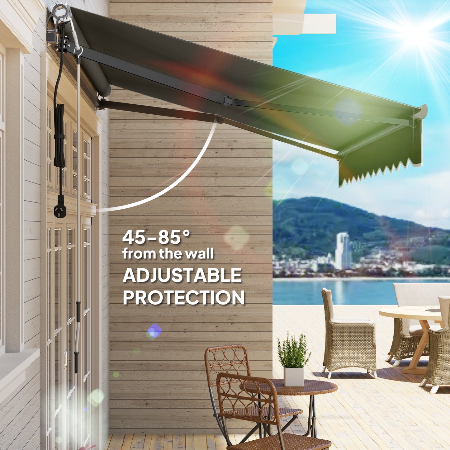 Outsunny Electric Awning, Remote Control, 3x2.5m, Aluminum Frame, DIY Retractable UV30+ Sun Shade Canopy for Patio/Garden, Dark Grey