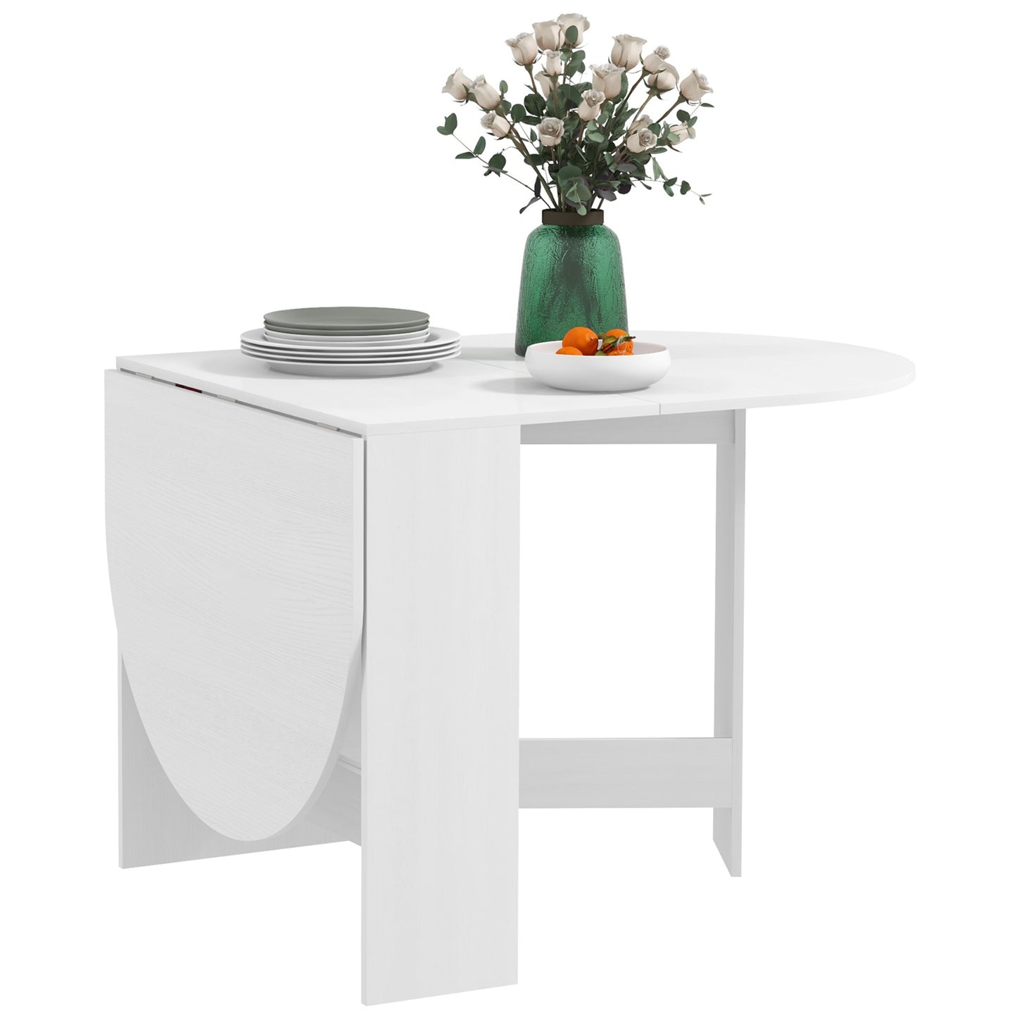 HOMCOM Folding Dining Table, Drop Leaf Table for Small Spaces, Oval Kitchen Table for Dining Room, Ash Wood-Effect