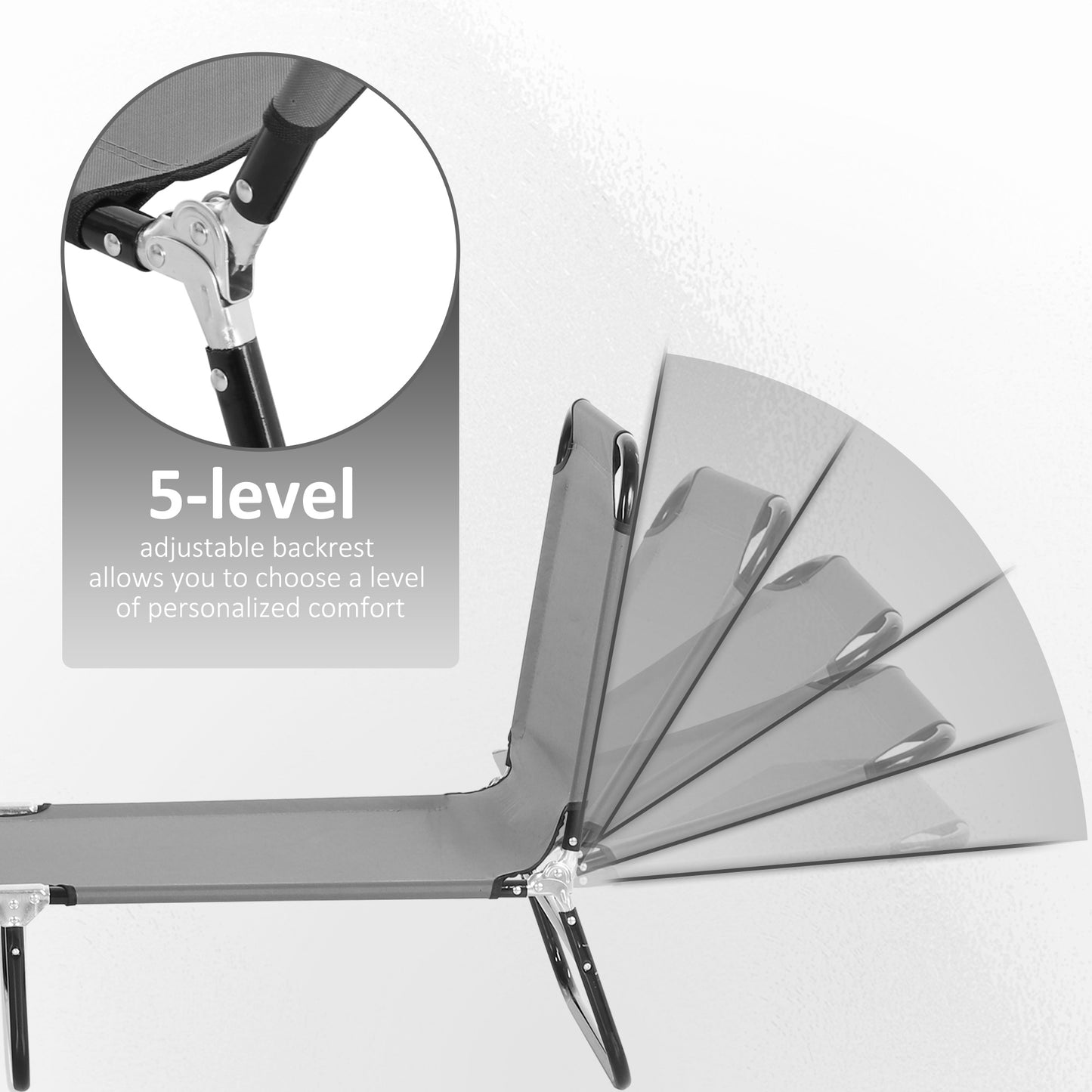 Outsunny Folding Sun Loungers, Set of 2, Adjustable 5-Position Backrest, Portable Garden Chairs, Dark Grey