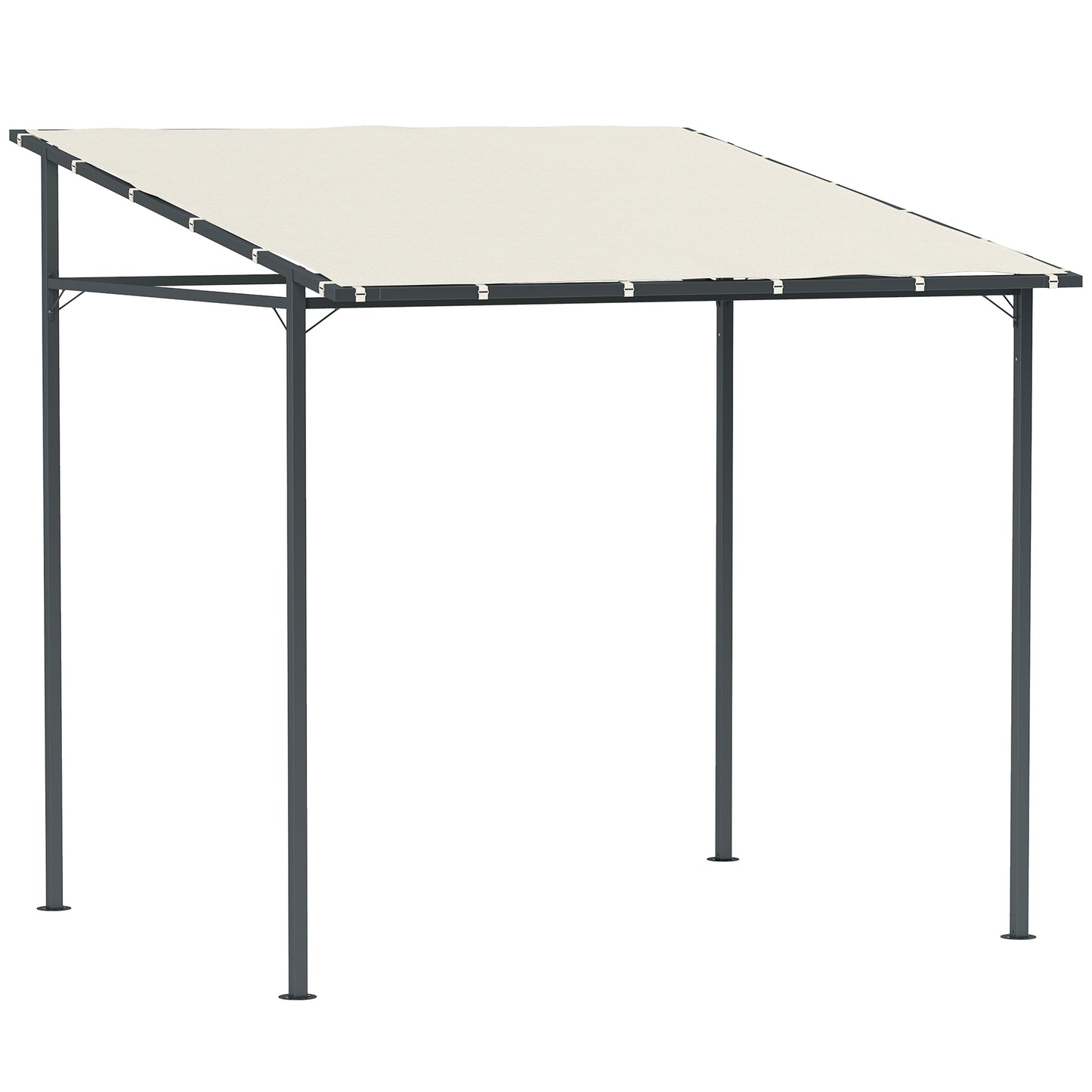 Outsunny Wall Mounted Pergola Gazebo, 2.4 x 2.4 m, Metal Frame, UPF30+ Sun Shade Shelter for Garden/Deck, Cream White
