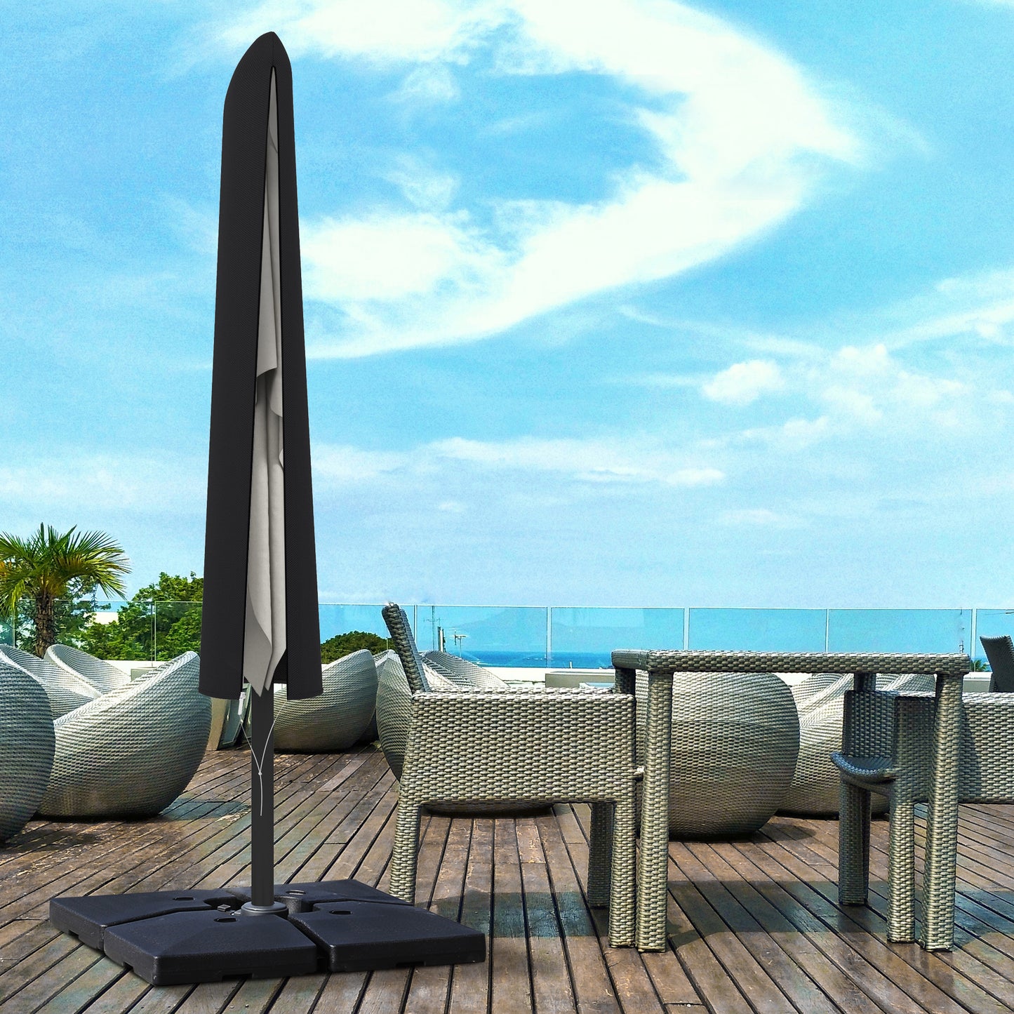 Outsunny Garden Parasol Cover, Outdoor Patio Umbrella Protector Weatherproof Garden Patio with Rod, Zipper for 2-4m Parasol, Ø60 x 160cm, Black