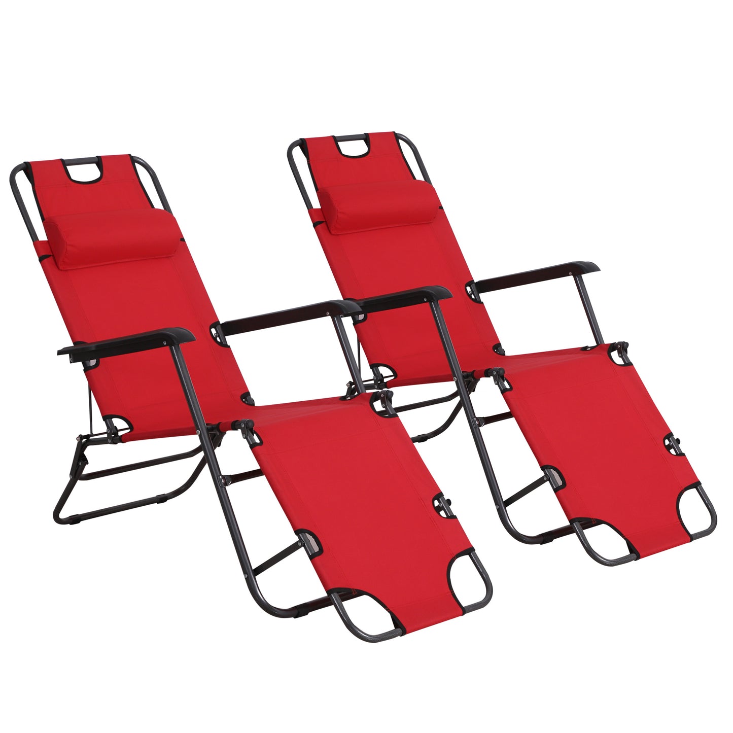 Outsunny 2 in 1 Folding Sun Lounger Reclining Garden Chair Set of 2, Adjustable Backrest, Zero Gravity with Head Pillow, Armrests, Red