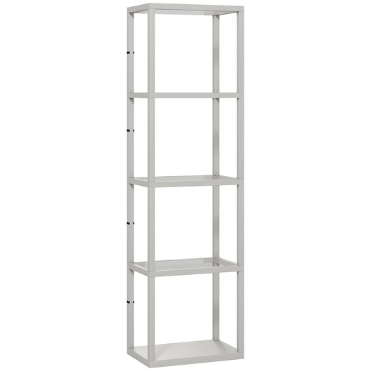 HOMCOM LED Floor Lamp with 4 Glass Shelves, Dimmable Tall Standing Lamp, Modern Shelf Light for Living Room, Bedroom, Office, Grey