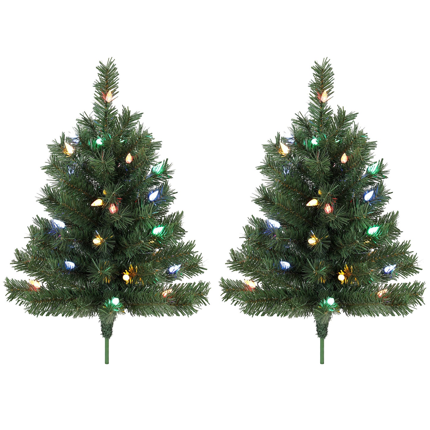 HOMCOM 60 cm Prelit Christmas Tree, 2 Packs Artificial Christmas Trees with 60 Colourful LED Lights, 130 Tips, Green