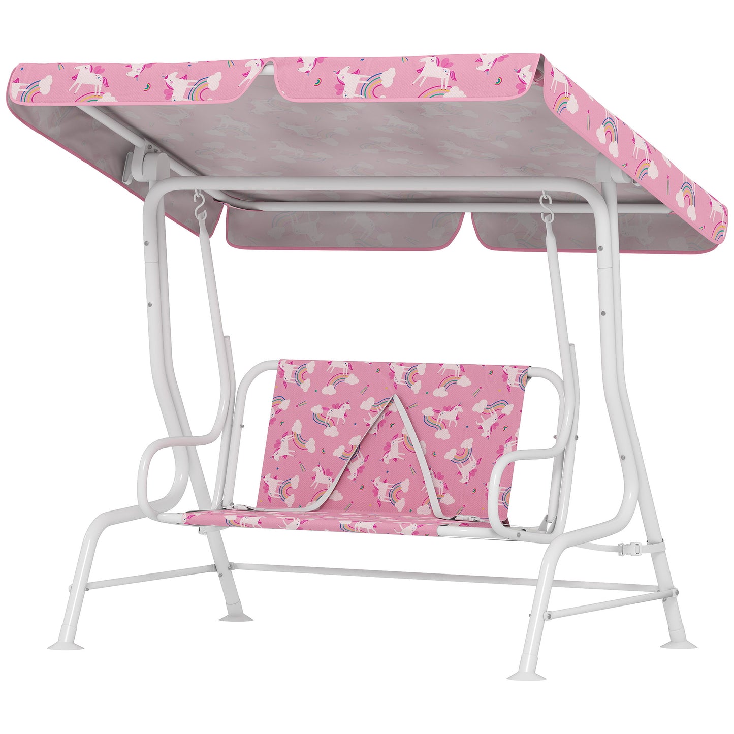 AIYAPLAY Kids Porch Swing, 2-Seater Patio Swing Bench Hammock with Seat Belts, Adjustable Canopy for Garden, Pink