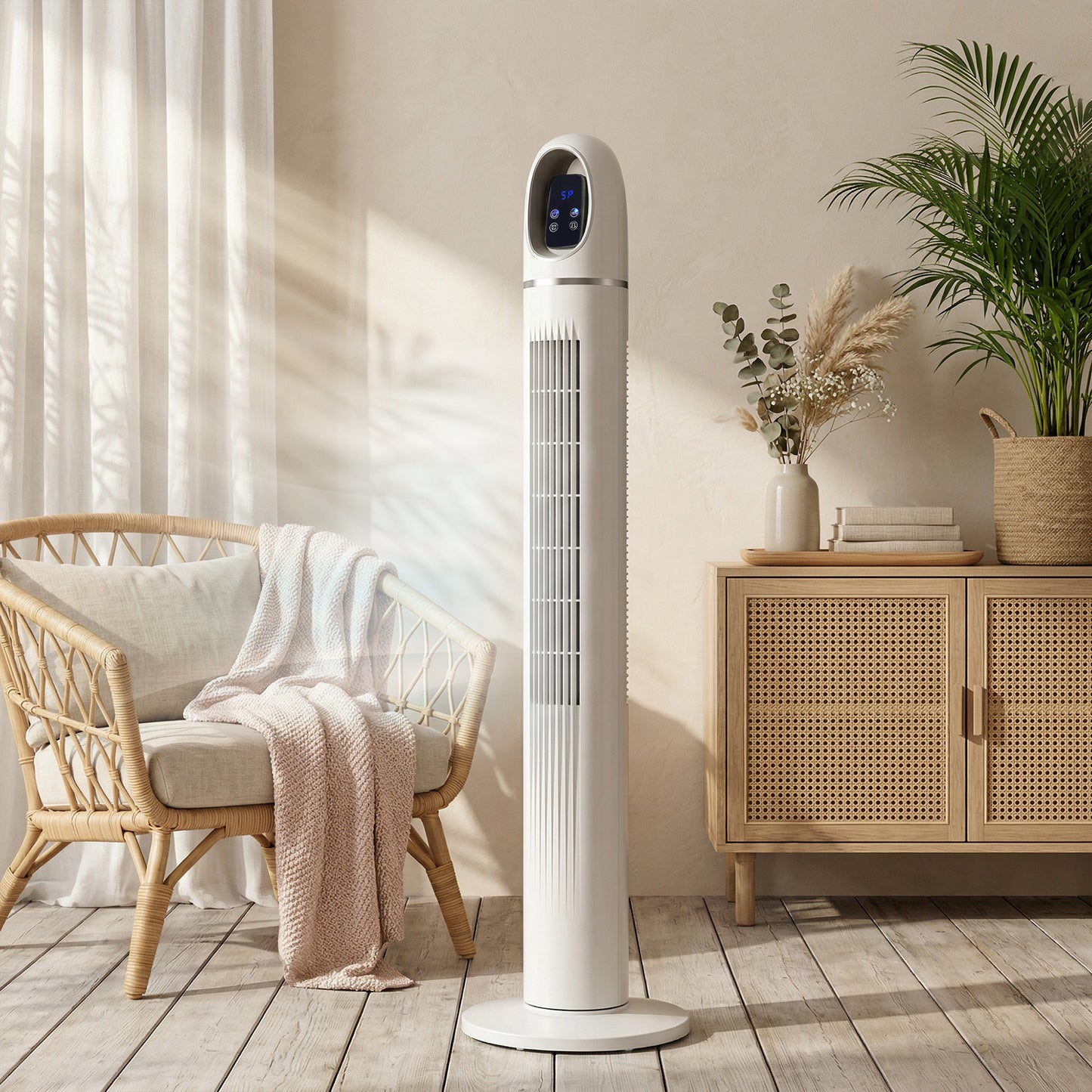HOMCOM Tower Fan for Bedroom, Standing Floor Fan with 70° Oscillating, 3 Modes, 3 Speeds, 24 Hour Timer, White