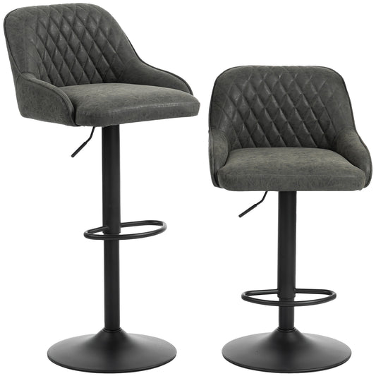 HOMCOM Bar Stools Adjustable Swivel Kitchen Chairs with Backrest Set of 2 for Kitchen Island Dark Grey
