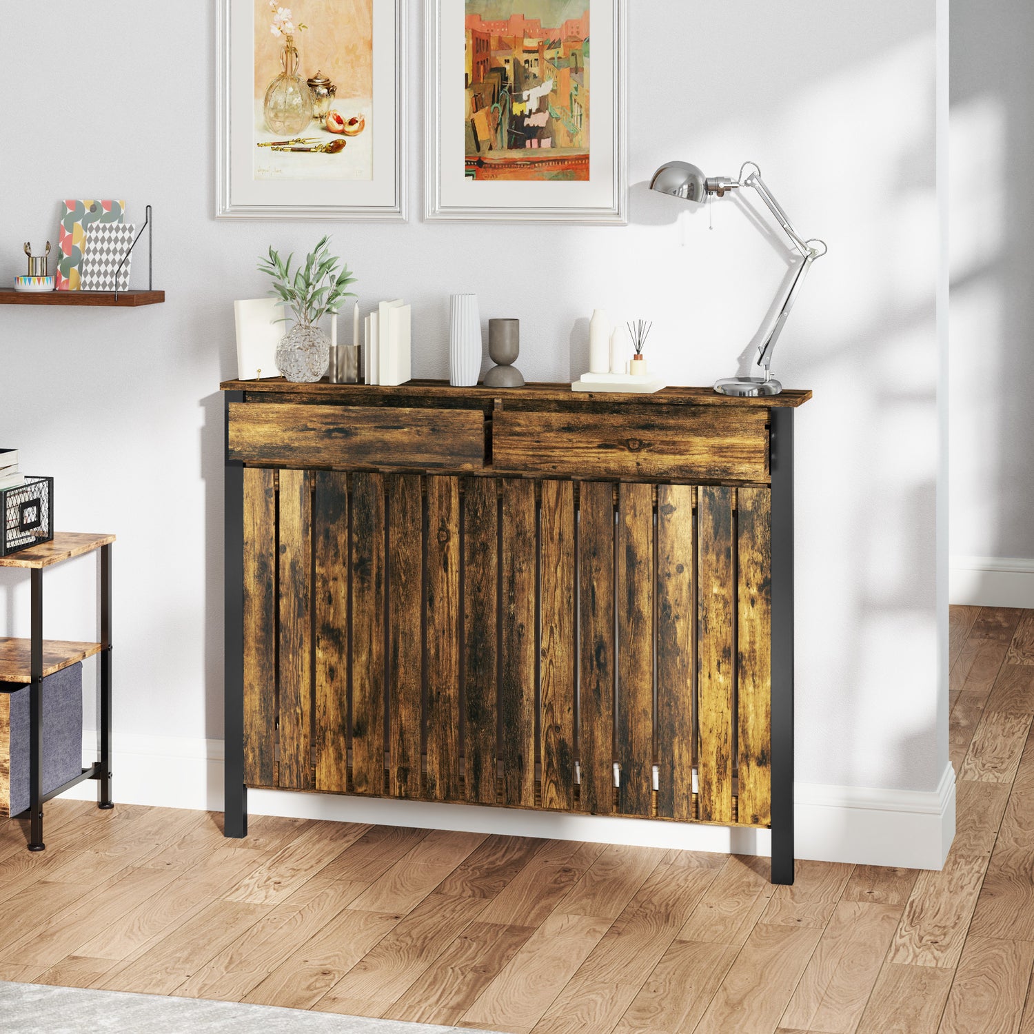 Rustic Look Radiator Cover HOMCOM 93 x 119cm Rustic-Look Radiator Cover - Brown/Black – mhstar.co.uk