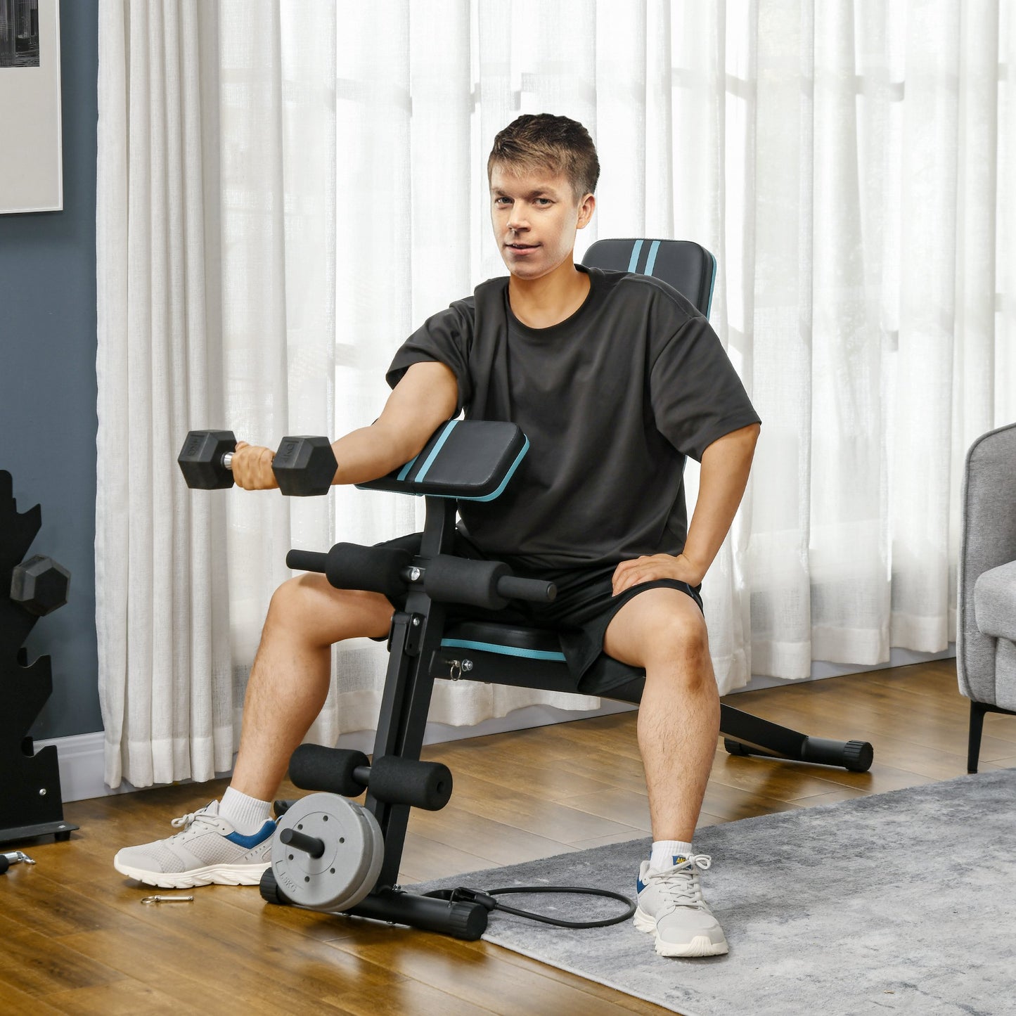 HOMCOM Foldable Weight Bench, Adjustable Strength Training Sit Up Ab Bench Incline/Decline, Blue