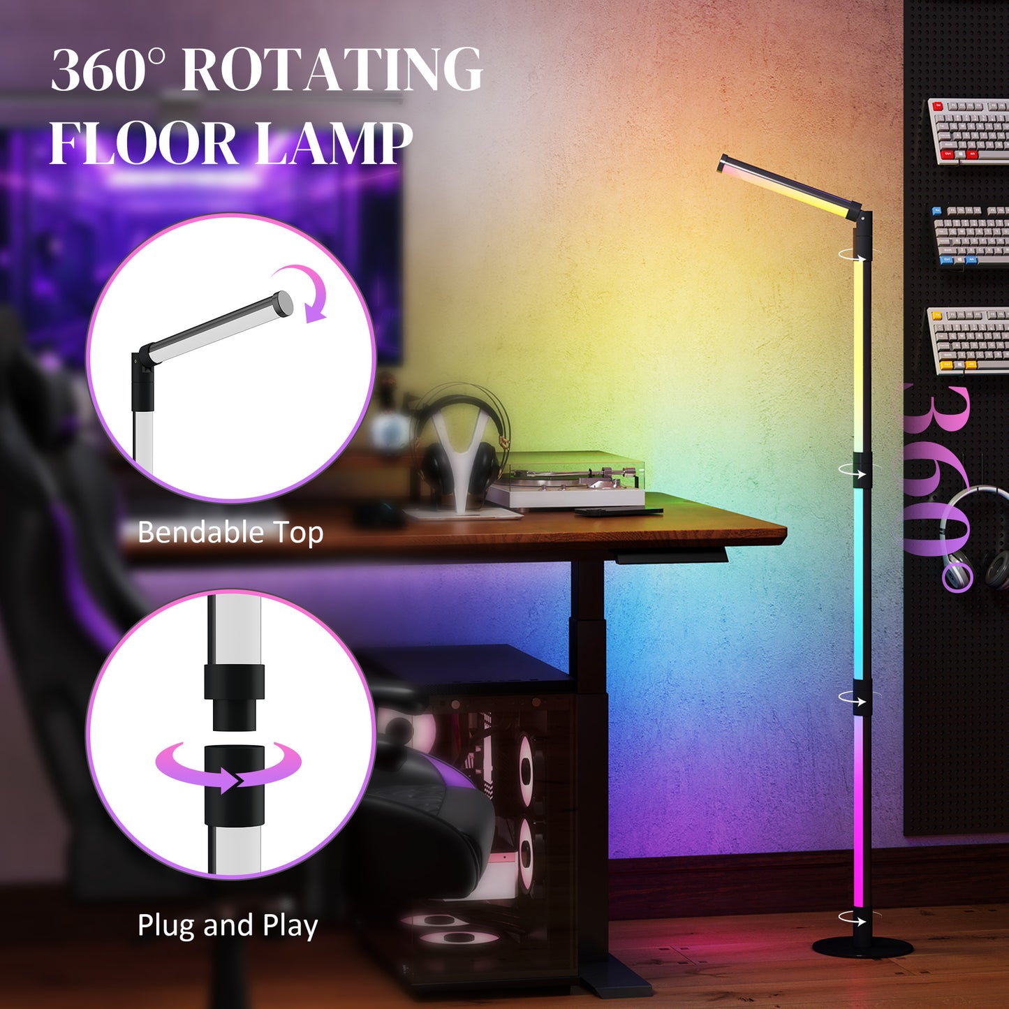HOMCOM LED Floor Lamp, 360° RGB Detachable Corner Floor Lamp with App & Remote Control, Dark Grey