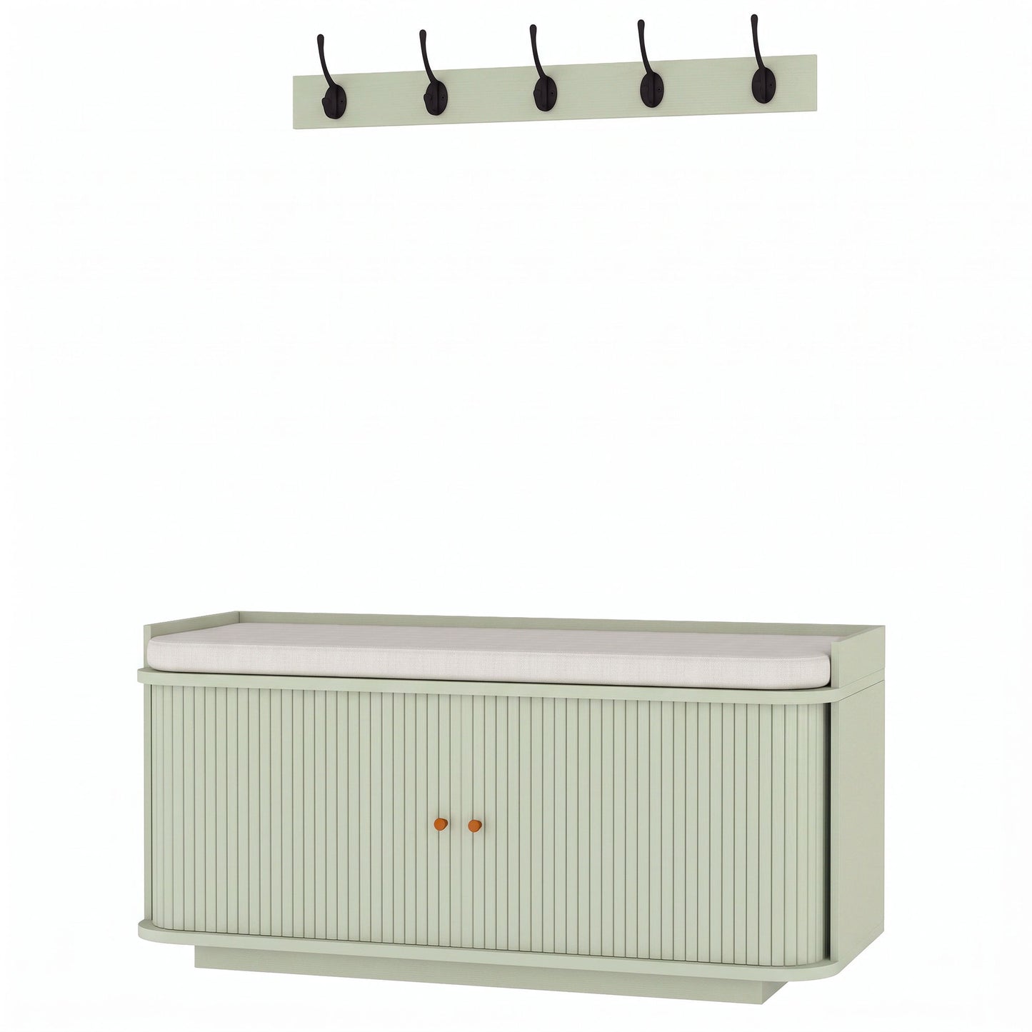 HOMCOM Hallway Storage Unit, Hallway Furniture Set with Shoe Storage Cabinet and 5 Hooks Coat Rack, Light Green