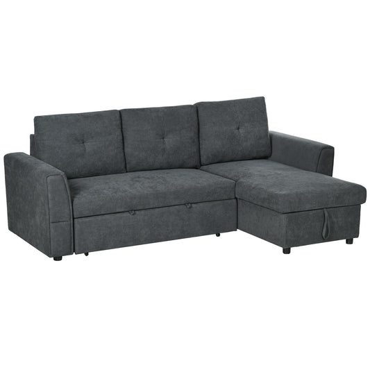 HOMCOM 3 Seater Sofa Bed, L-Shaped Corner Sofa, Pull Out Sofa with Storage Dark Grey