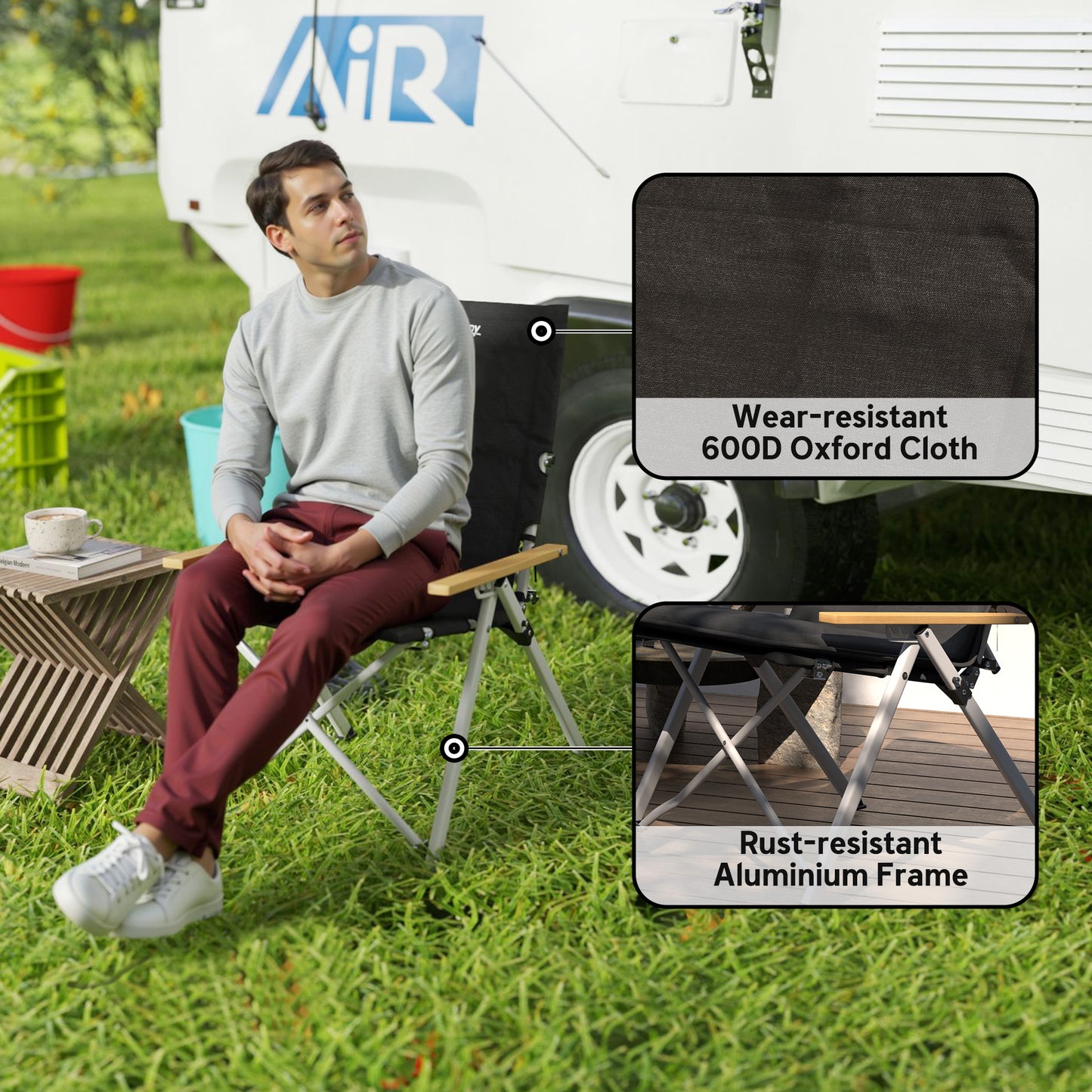 Outsunny Portable High Back Folding Camping Chair, Padded Seat with Carry Bag for Outdoor Use, Hiking, Fishing, Beach, Picnic, Black