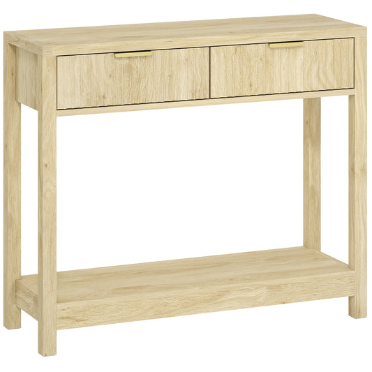 HOMCOM Modern Console Table with Fluted Drawers, Shelf for Entryway or Living Room, 90x30x76 cm, Natural Wood Finish