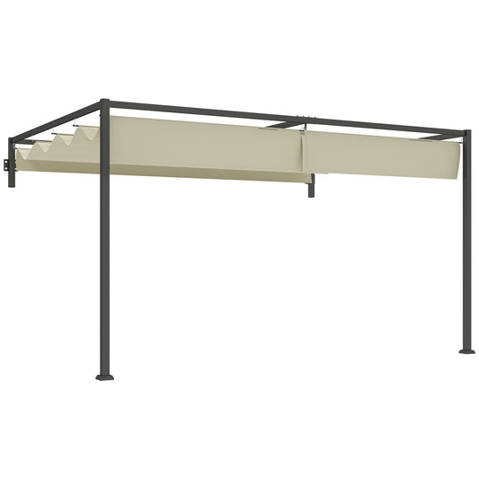 Outsunny 3 x 4m Lean To Steel Pergola, with Moving Fabric Canopy - Khaki