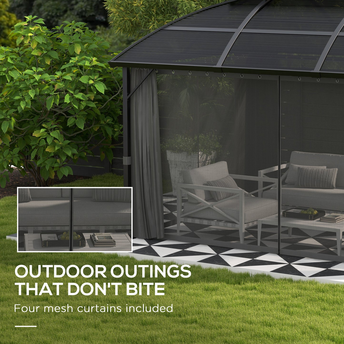 Outsunny 4 x 3m Aluminium Frame Hard Gazebo with Accessories - Black