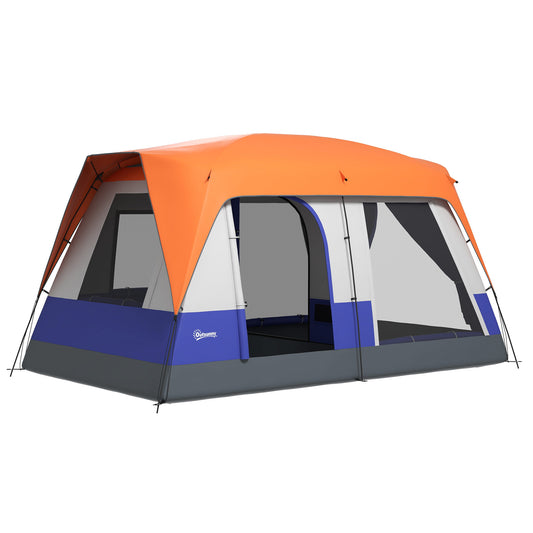 Outsunny Seven-Man Camping Tent with Small Rainfly and Accessories - Orange