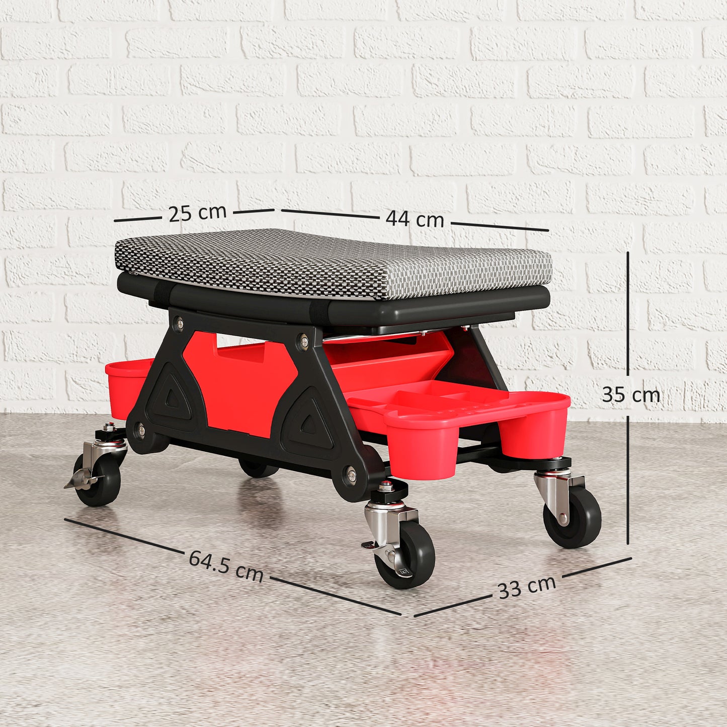HOMCOM Rolling Mechanic Stool, 135kg Capacity, 360° Swivel, Padded Creeper Seat with Wheels, Tool Trays & Drawer for Garage, Auto Repair, Black