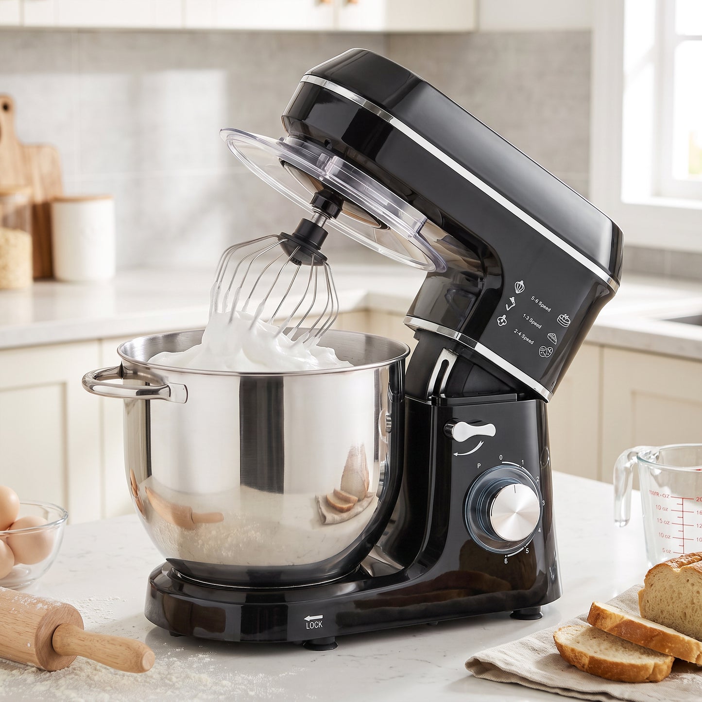 HOMCOM 7 L 1400W 6-Speed Tilt-Head Food Mixer, Stand Mixer with Handle and Dough Hook, Black