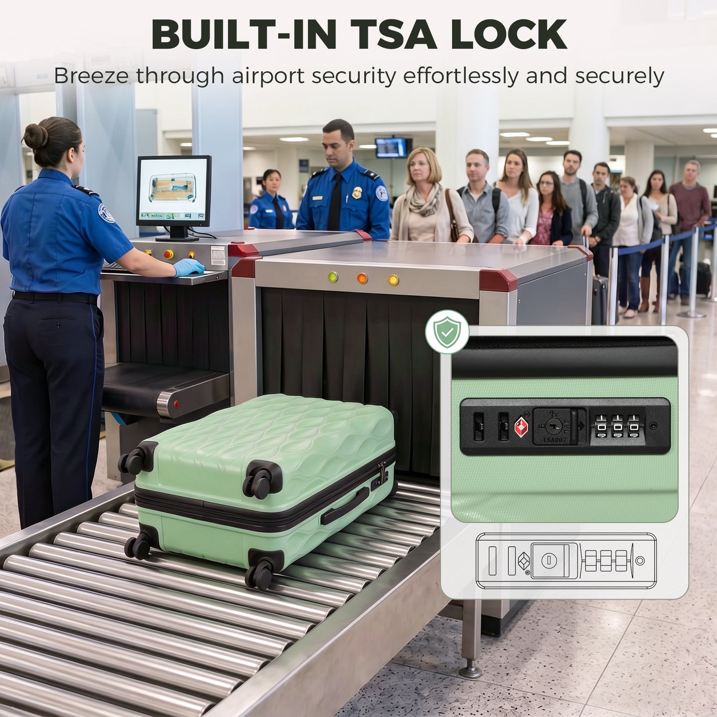 HOMCOM 20Inch Suitcase, ABS Hard Shell Carry On Luggage with TSA Lock, Spinner Wheels, Telescopic Handle, Green
