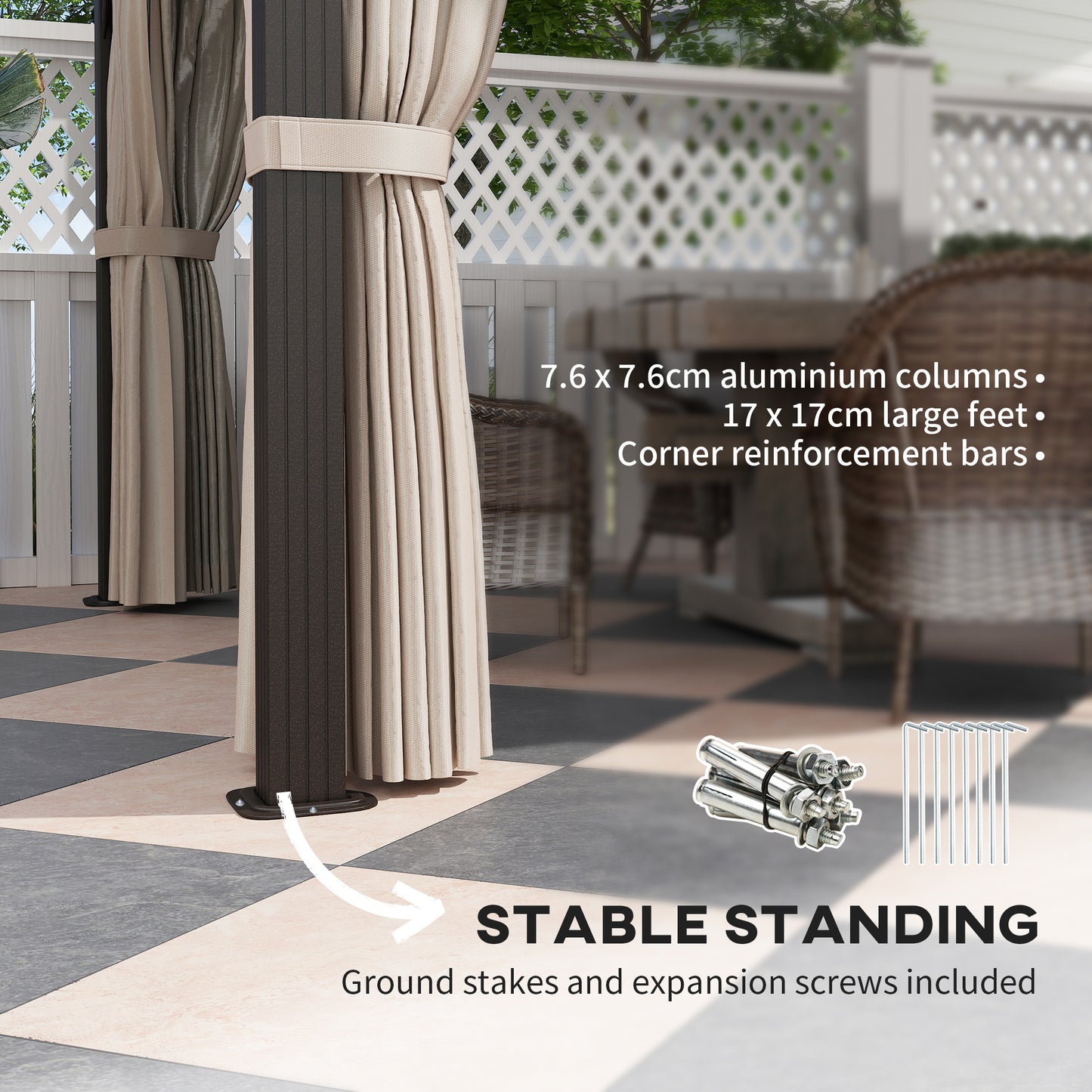 Outsunny 3x4m Hardtop Gazebo, UPF30+ Roof, Aluminium Frame, Mosquito Netting & Curtains, Beige