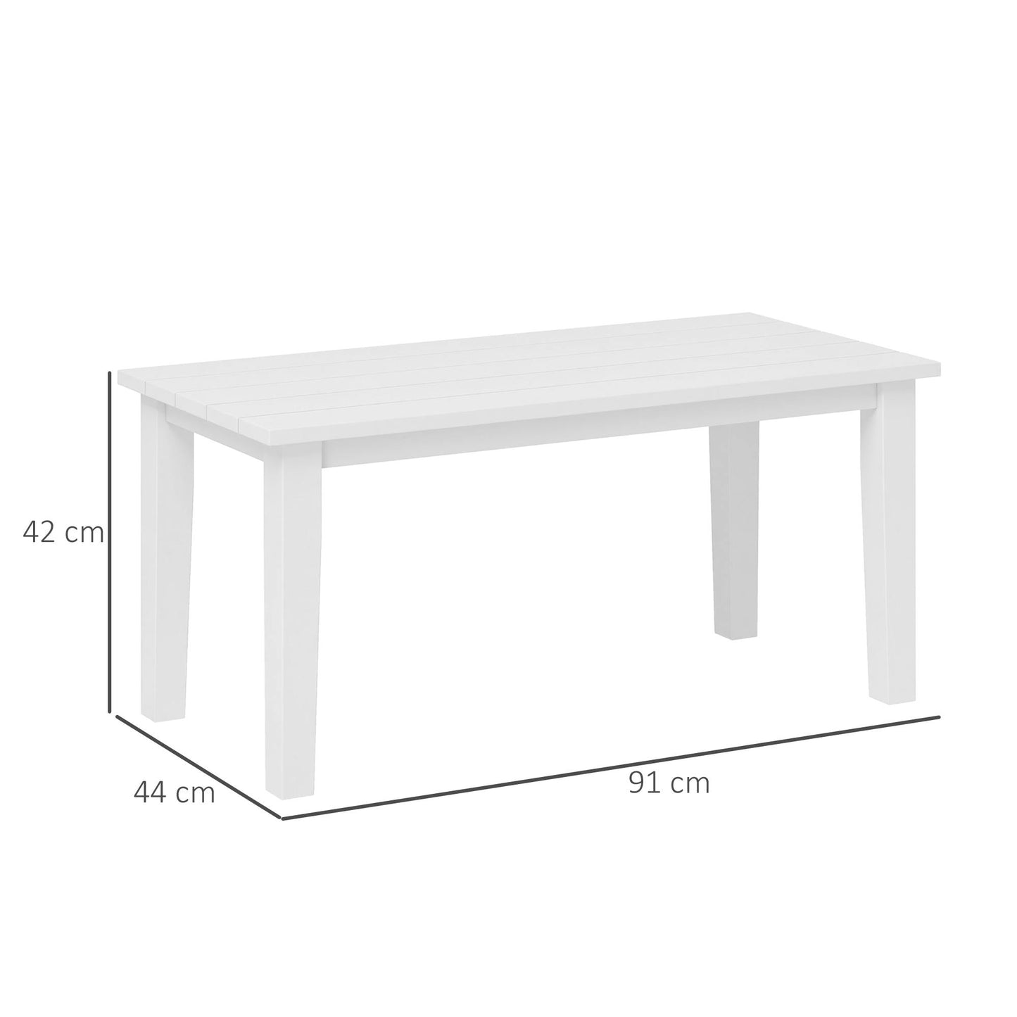 Outsunny Outdoor Garden Coffee Table, All-Weather HDPE with Slatted Top for Patio/Balcony, 91x44x42 cm, White