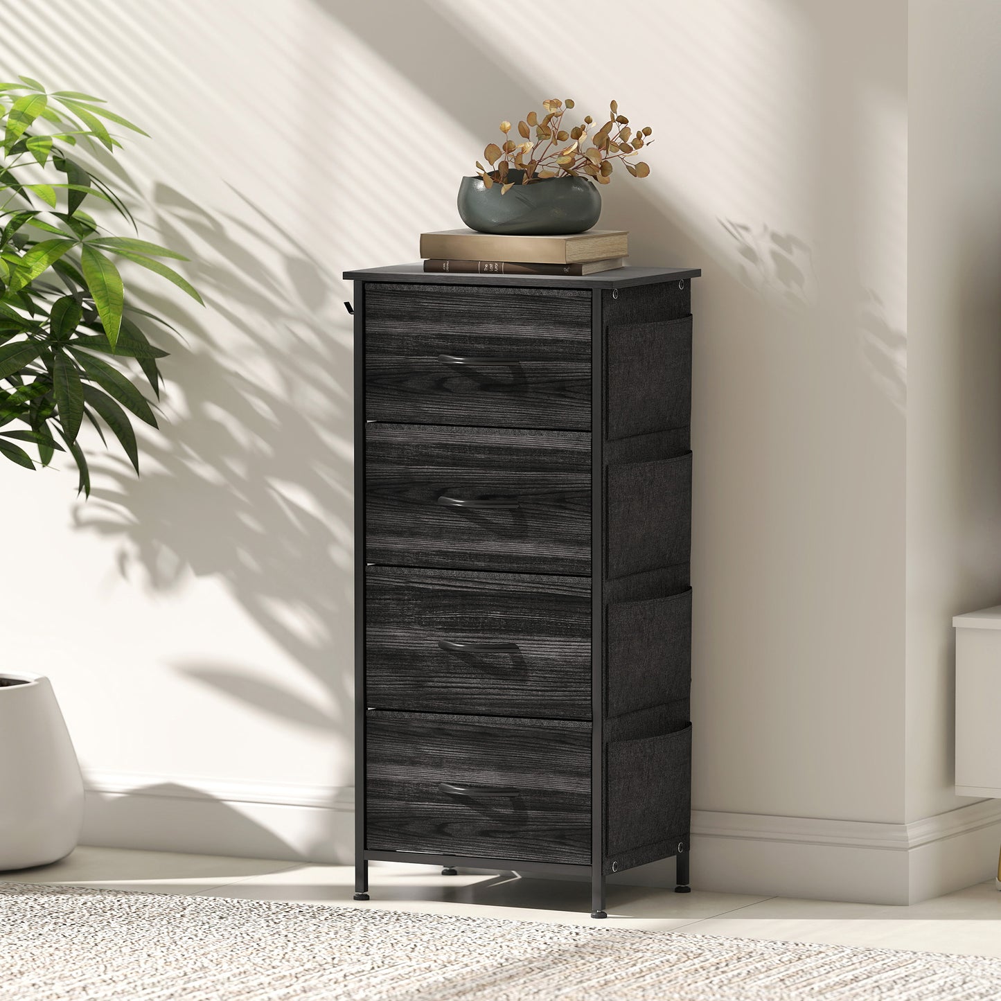 HOMCOM Chest of Four Fabric Drawers - Black