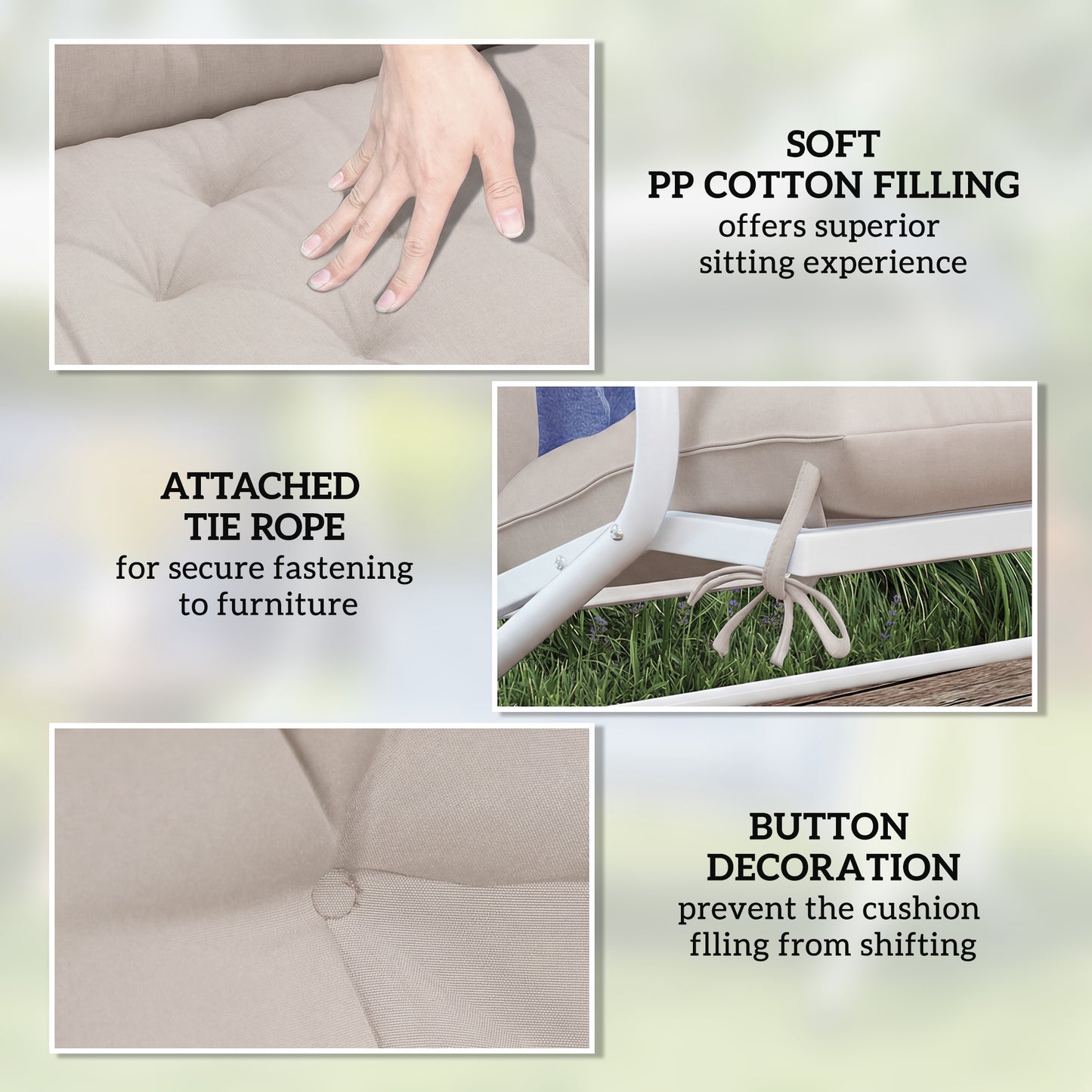 Outsunny Garden Bench Cushion, 2 Seater Swing Chair Cushion, Seat Pad with Ties for Indoor and Outdoor Use, 110 x 120 cm