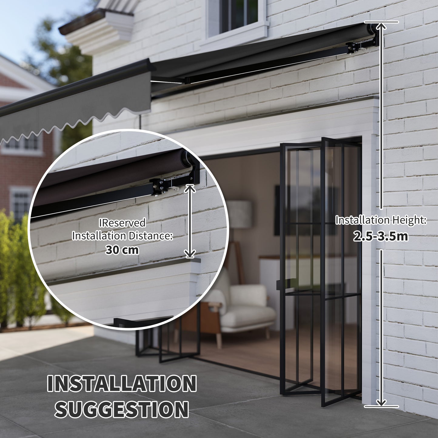 Outsunny Electric Awning 3x2.5m, LED Light, Remote, UV50+ Sun Shade, Aluminium Frame, Dark Grey