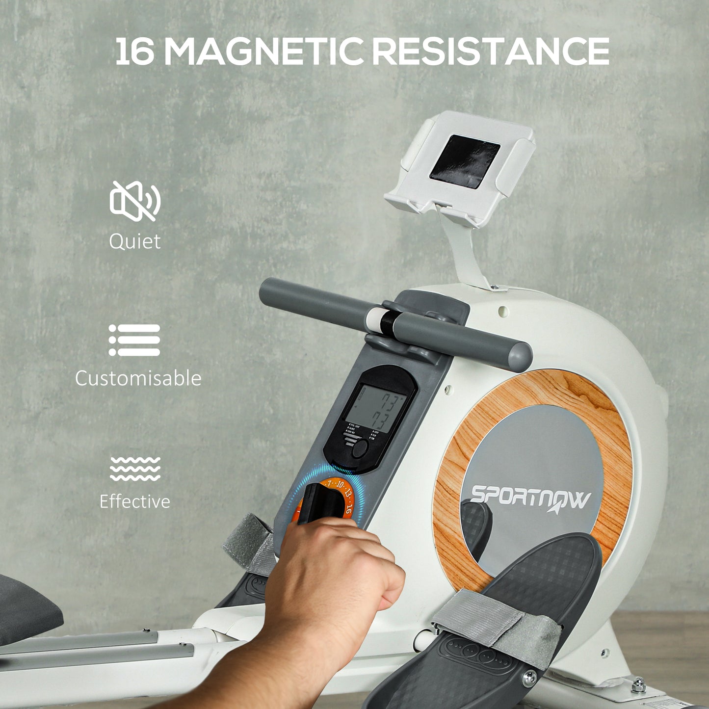 SPORTNOW Rowing Machine, 16-Level Magnetic Rower with LCD, Phone Holder, Vertical Storage, 150kg Capacity