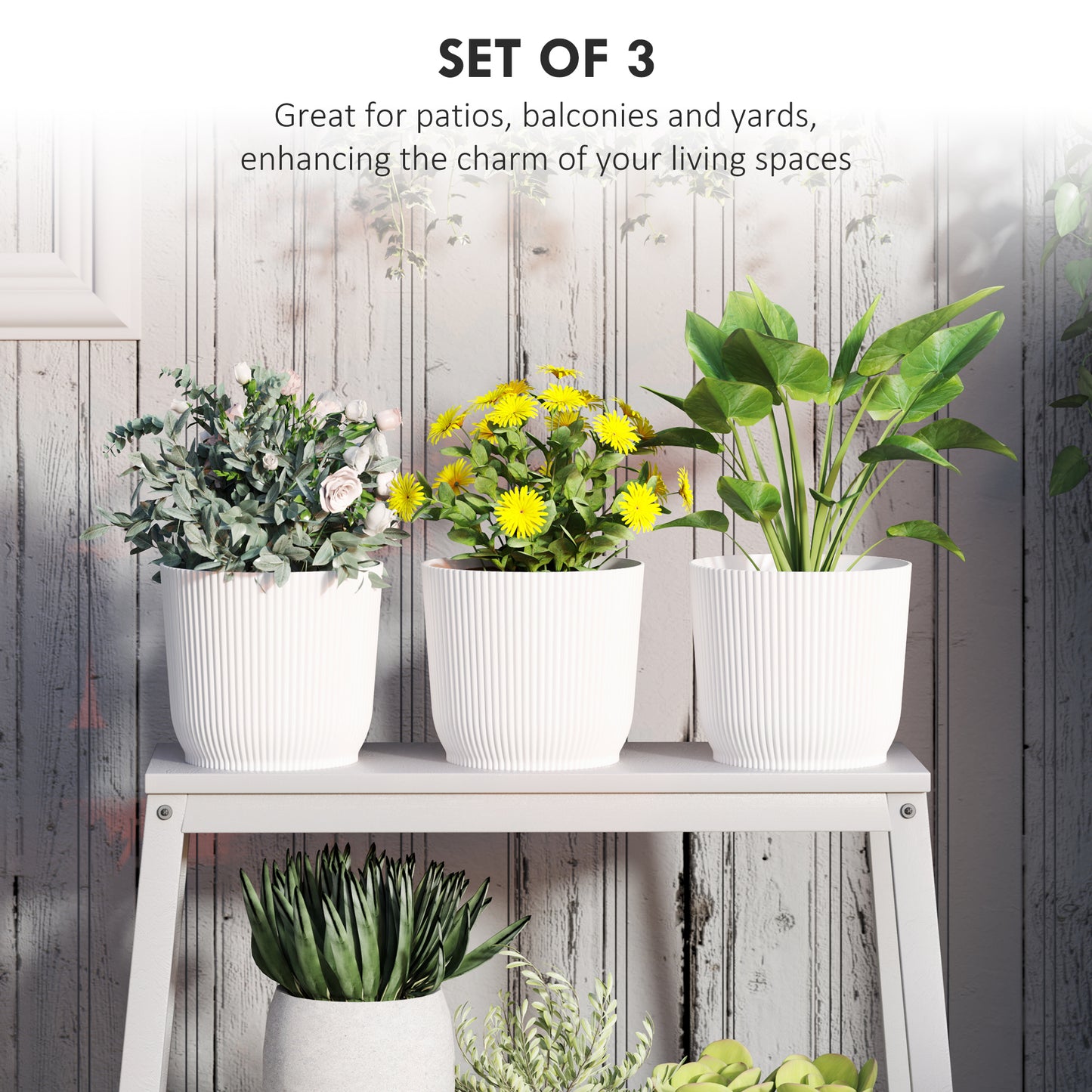 Outsunny Set of Three Ø22cm Planters - White