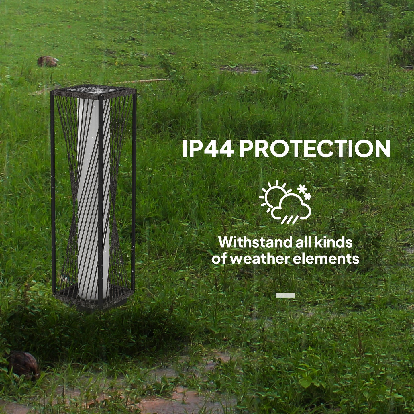 Outsunny Garden Rattan Lamp, 77 cm Solar Floor Light, Auto On/Off LED, IP44 Waterproof for Outdoor use, Porch, Pathway, Deck, Grey