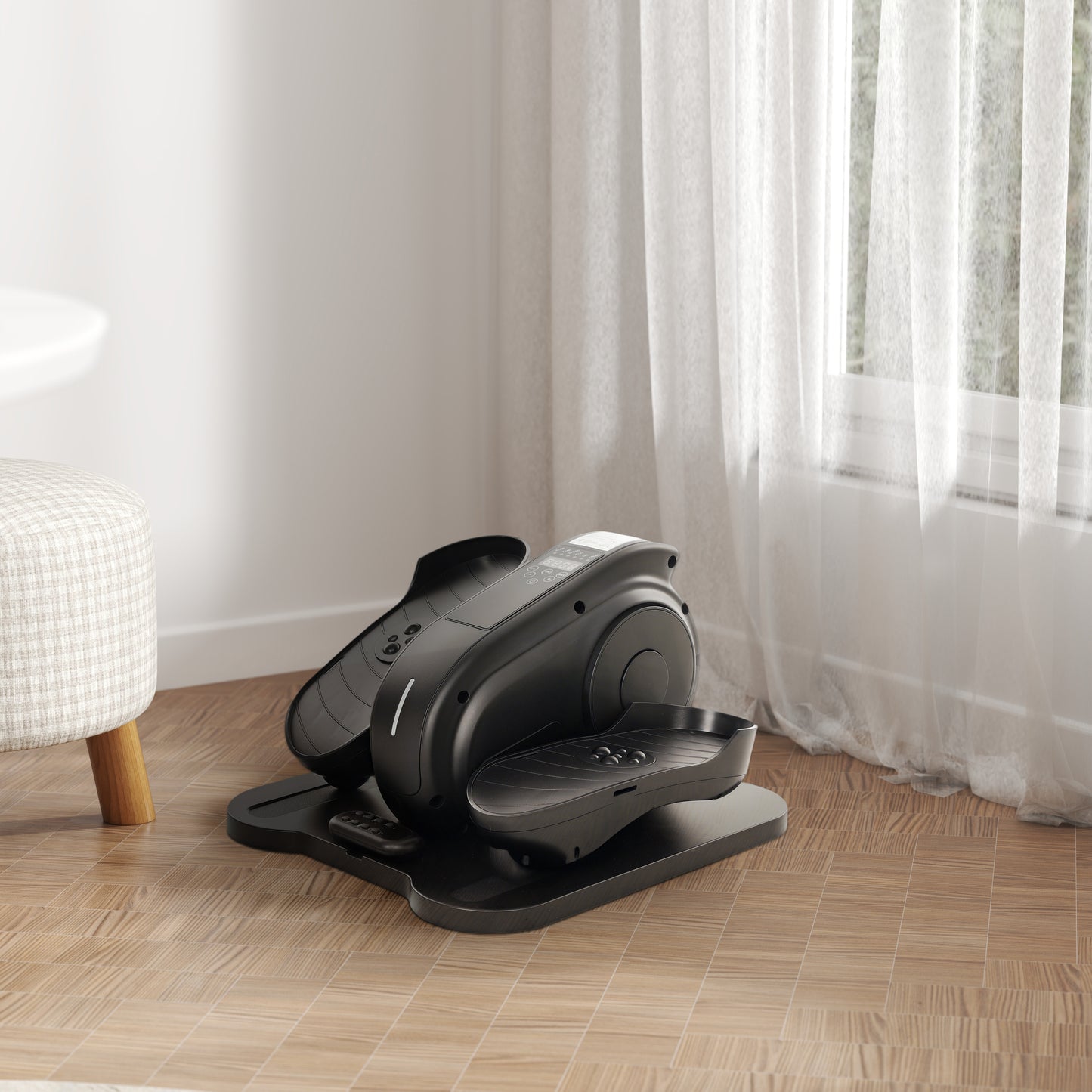 SPORTNOW Under Desk Elliptical Machine, Seated Pedal Exerciser with LCD Monitor, Remote Control, 10 Speeds, Quiet & Portable for Seniors, Black