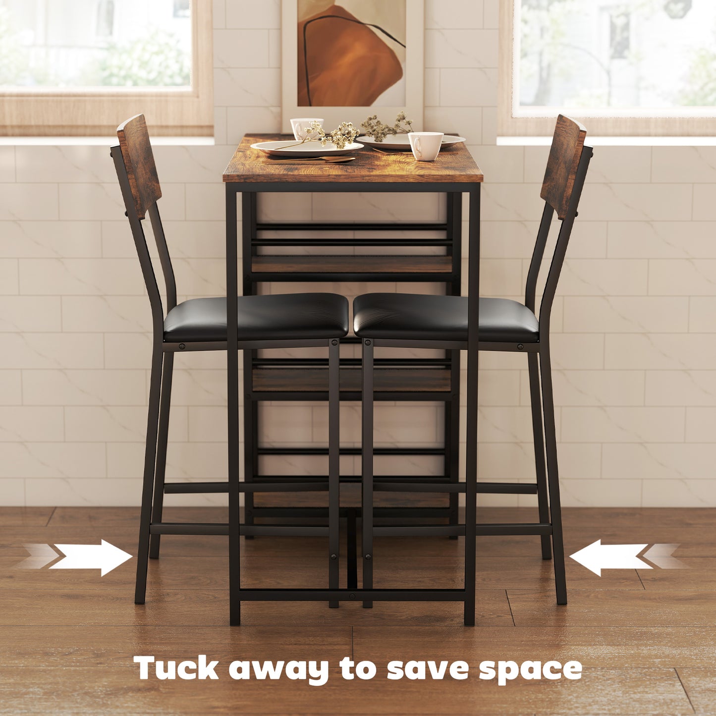 HOMCOM Three-Piece Compact Bar Table Set - Brown/Black