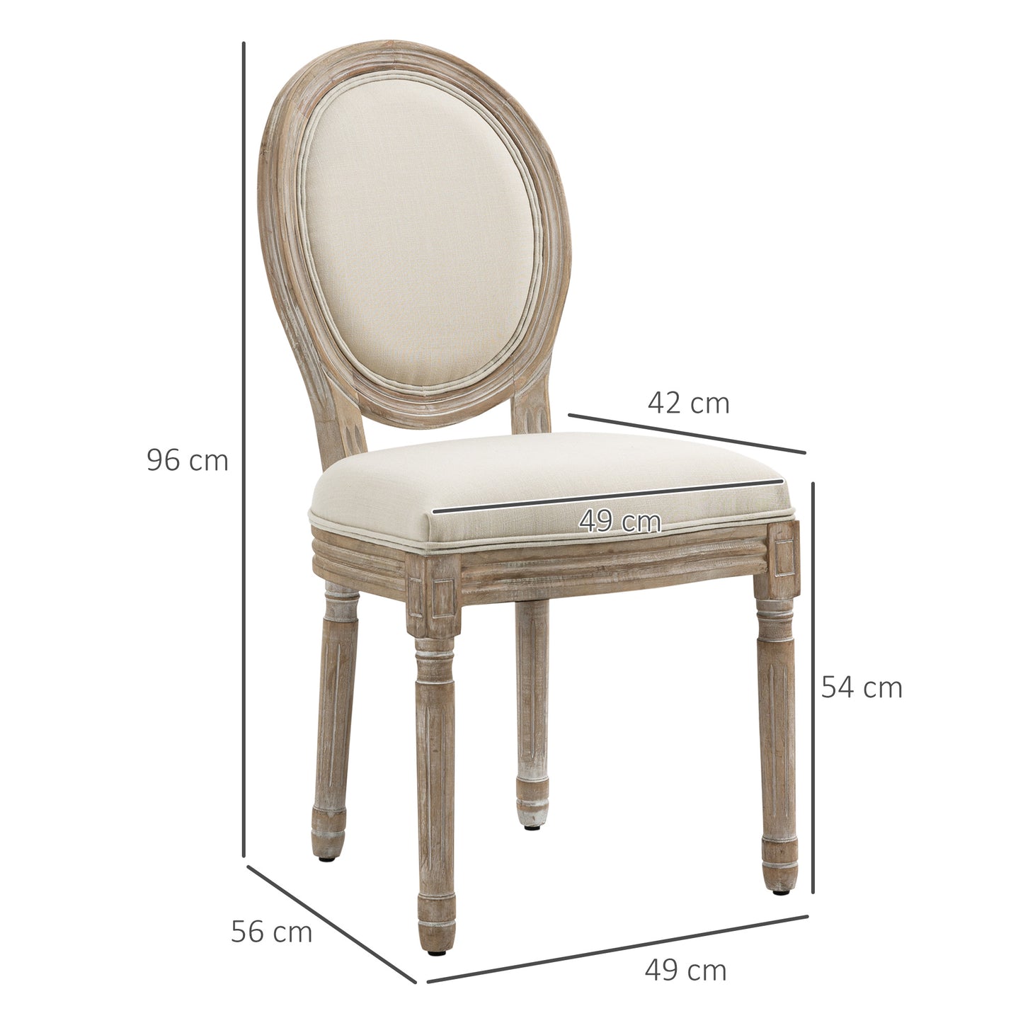 HOMCOM 2 French-Style Dining Chairs with Linen Upholstery - Cream