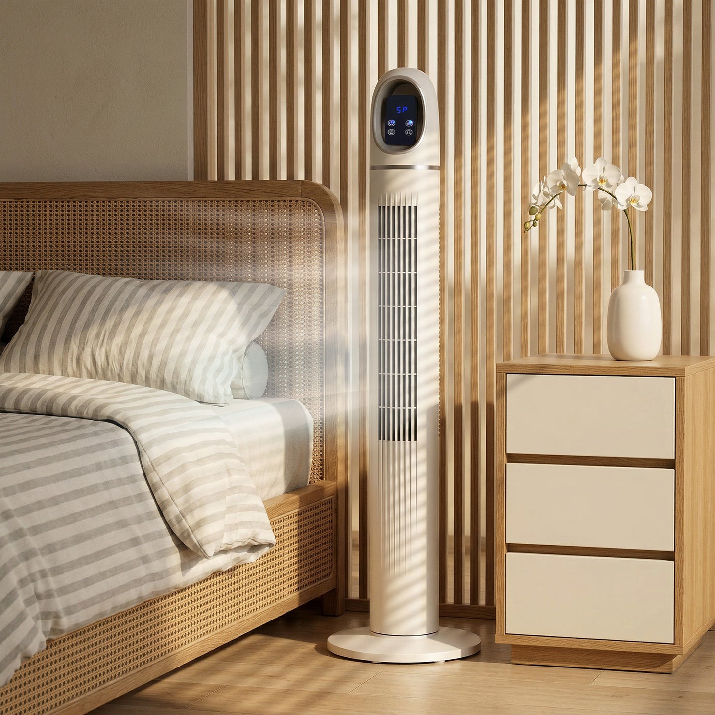 HOMCOM Tower Fan for Bedroom, Standing Floor Fan with 70° Oscillating, 3 Modes, 3 Speeds, 24 Hour Timer, White