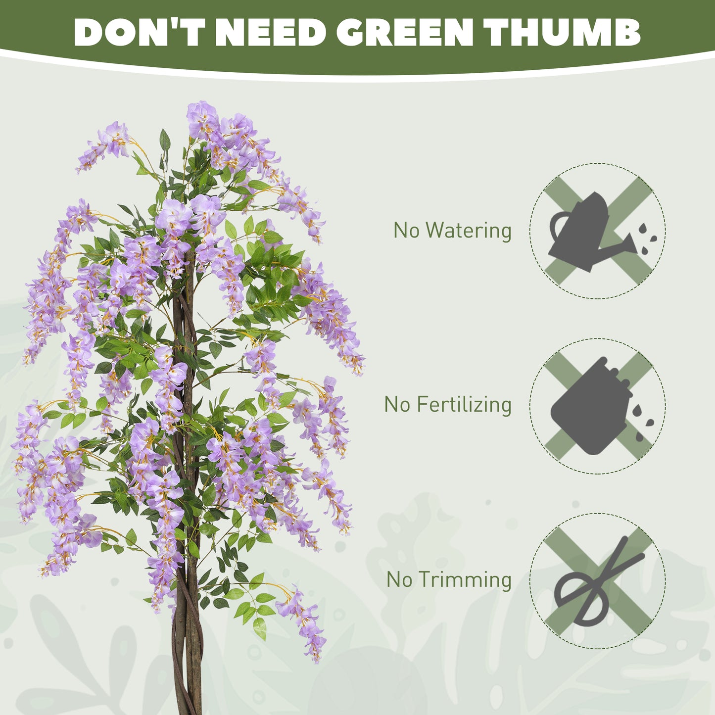 HOMCOM Artificial Wisteria, Tall Fake Plant with 756 Leaves & 54 Flowers in Pot, Home Decor, 180cm, Purple