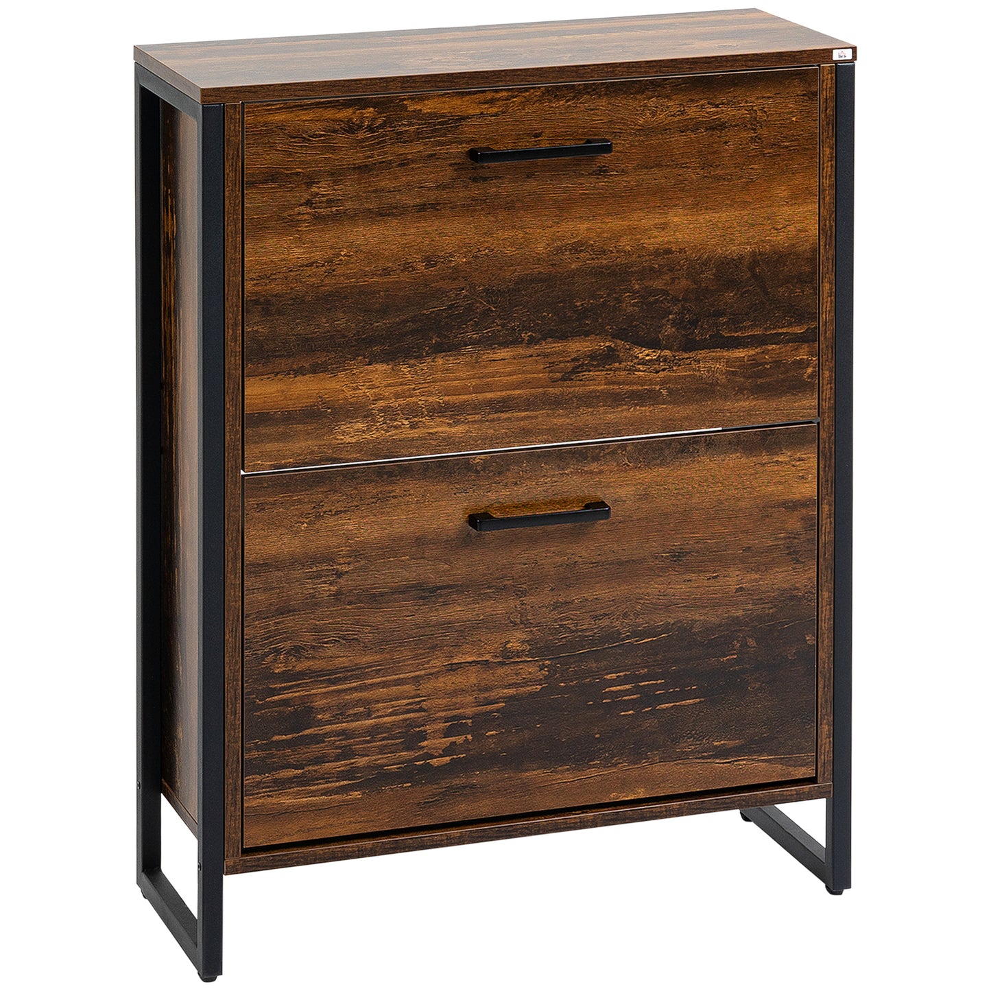 HOMCOM Industrial Shoe Cabinet for 12 Pairs - Rustic Brown