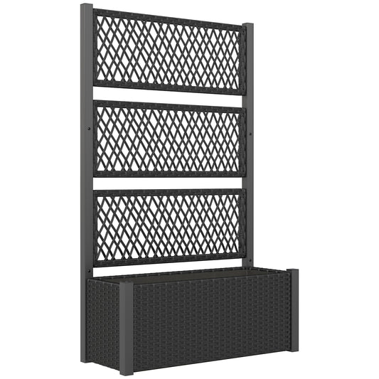 Outsunny Garden Planter Box with Trellis, Liner for Climbing Plants, Vegetables, Flowers, 90 x 35 x 148 cm, Charcoal Grey