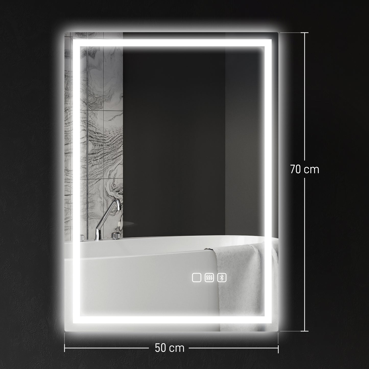 HOMCOM 50 x 70 cm Bluetooth LED Bathroom Mirror with Demister Pad - Silver Tone