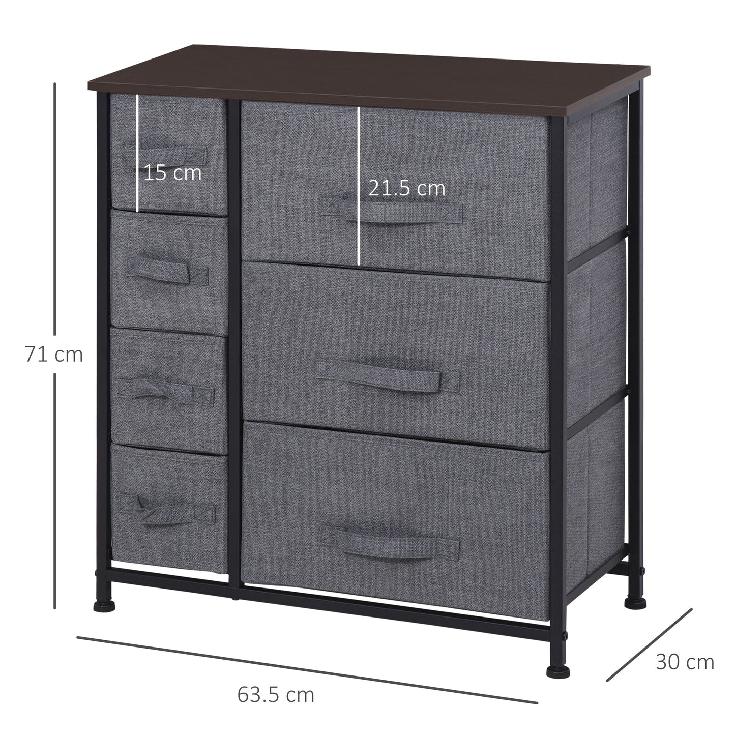 HOMCOM Chest of Drawers with 7 Drawers, Fabric Drawers Adjustable Feet Dark Grey