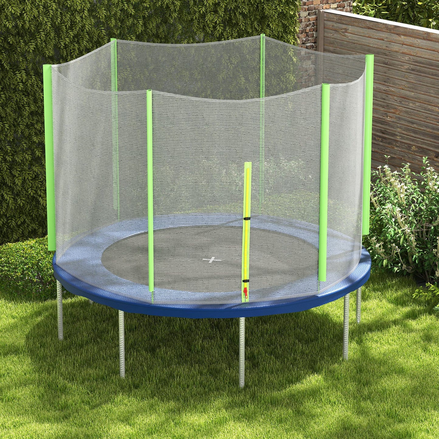 SPORTNOW 10ft Trampoline Net Replacement with 6 Plastic Pole Covers, Weather-Resistant with Zipped Entrance, Poles Not Included, Green