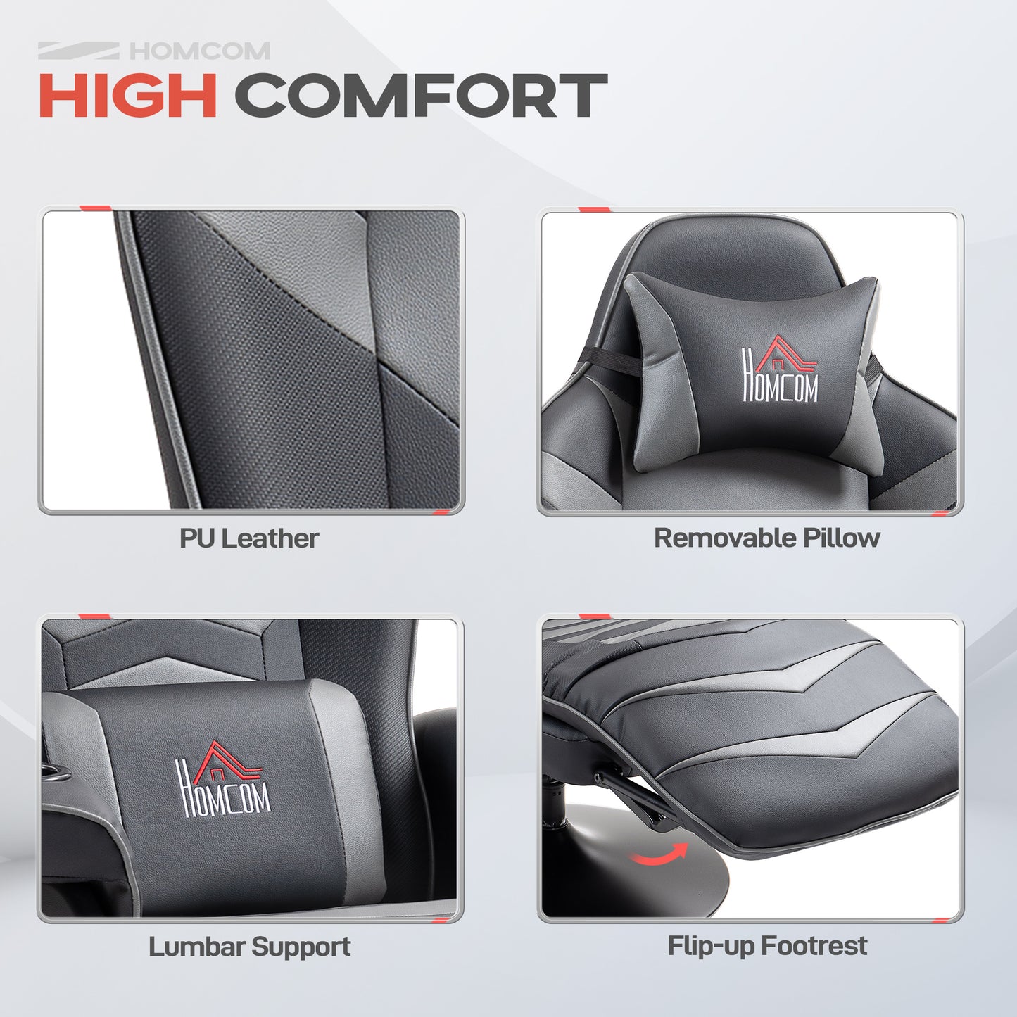 HOMCOM Massage Recliner Chair with Remote, PU Leather Armchair with Cup Holders, Side Pockets, Headrest, 360° Swivel, Lumbar Support, Grey