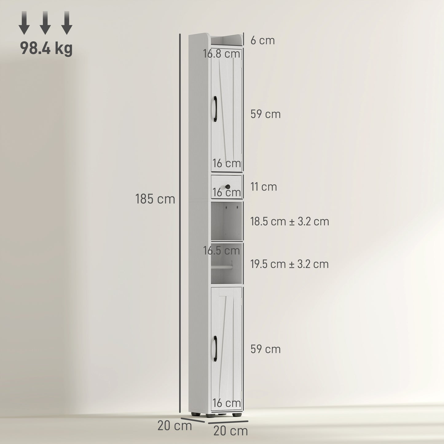 HOMCOM Tall Bathroom Cabinet, Slim Farmhouse Storage with Barn Doors, Toilet Paper Holder, Drawer & Adjustable Shelves, 185cm, White