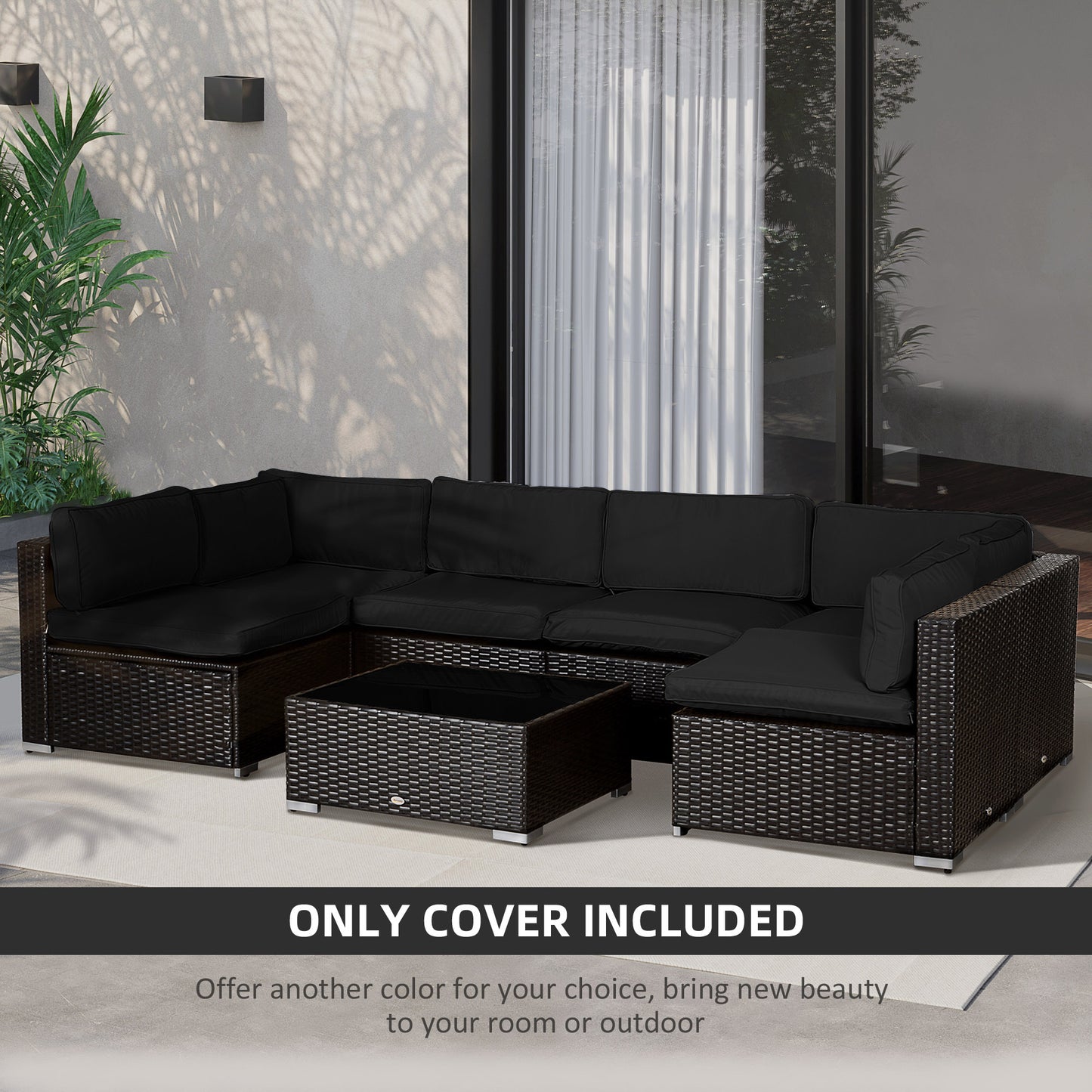 Outsunny Garden Rattan Sofa Cushion Polyester Cover Replacement Outdoor- No Cushion Included Black