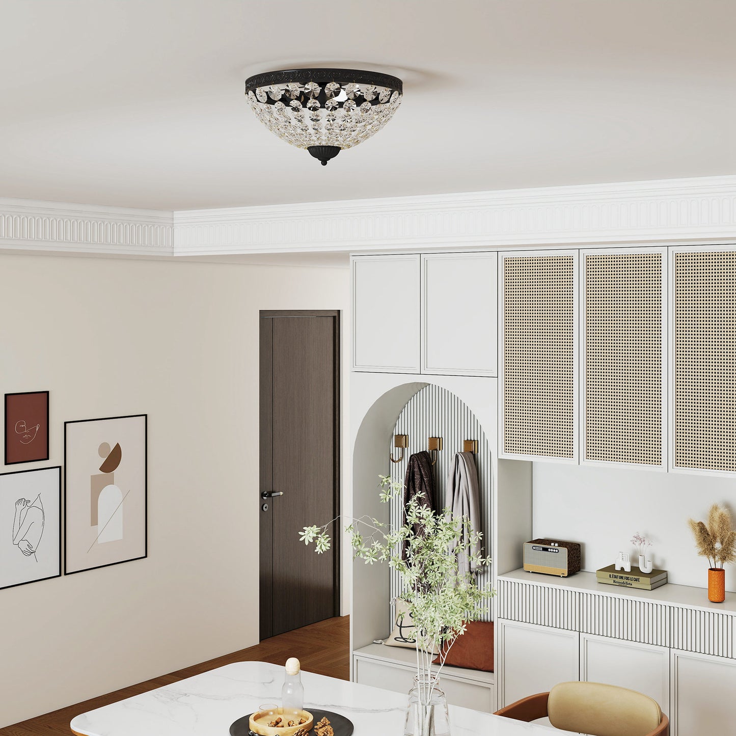 HOMCOM Crystal Chandelier Ceiling Light, 2-Light Flush Mount with 168 Octagonal Beads for Living Room, Bedroom, Hallway, Dining Room, Black