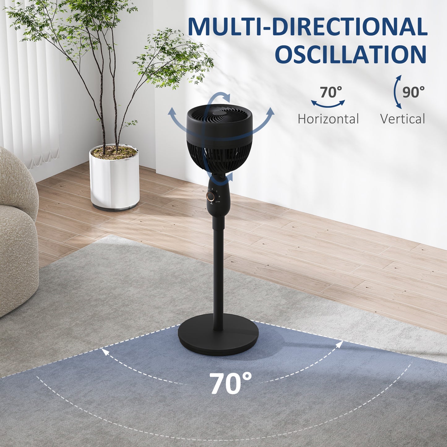 HOMCOM Pedestal Fan, 12" Floor Fan, 3 Speeds, Oscillating for Bedroom, Home & Office, Black