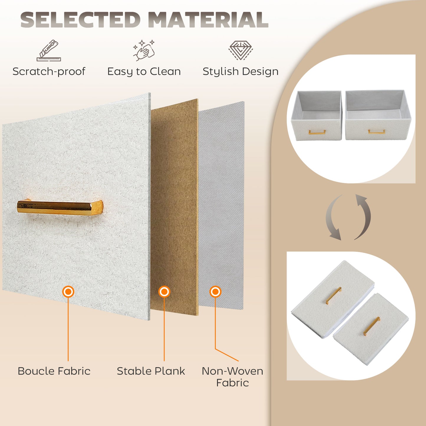 HOMCOM Chest of Drawers with 9 Fabric Drawers, Boucle Storage Organizer, Steel Frame, Fabric Dresser for Bedroom, Cream White