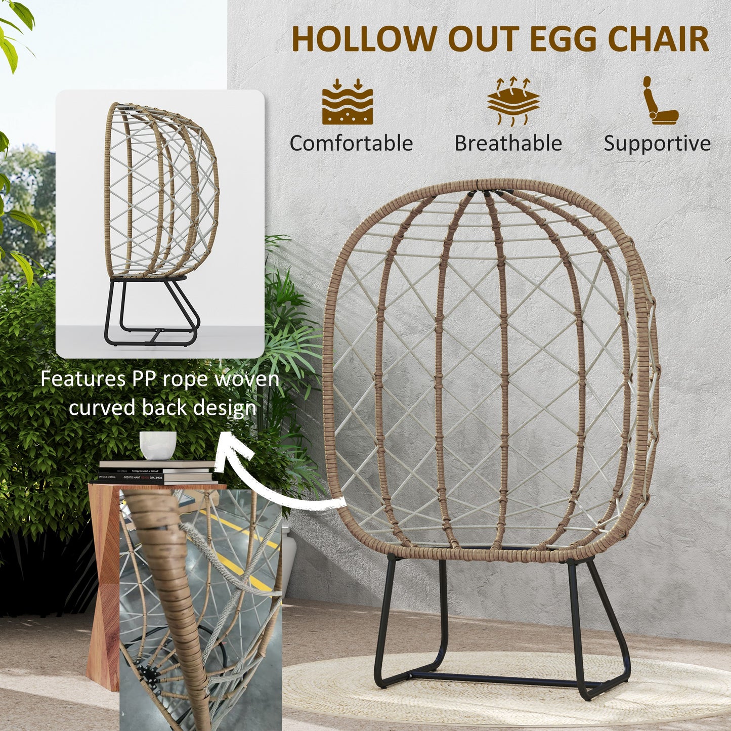 Outsunny Rattan Egg Chair: Indoor/Outdoor Wicker Chair with Cushion & Headrest, Metal Frame, Brown